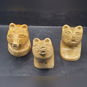 Vintage Set Of 3 Signed Stone Bear Sculptures Kelly Young 3" Hand Carved SEE